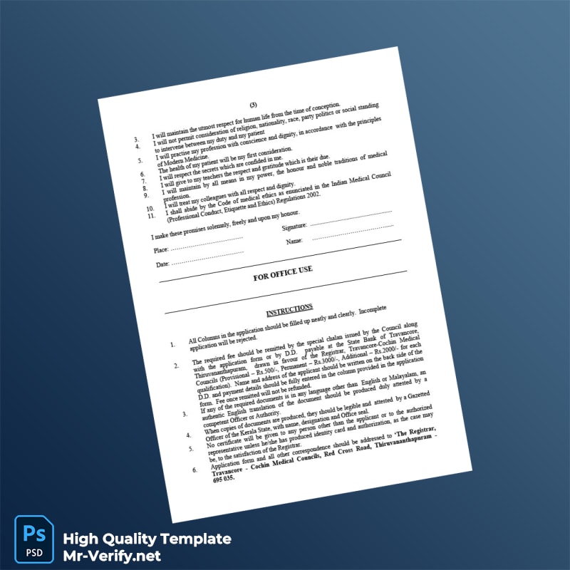 India Travancore-Cochin Council for Modern Medicine Editable Registration Certificate Template in Word and PDF formats 4 page India Travancore-Cochin Council for Modern Medicine Editable Registration Certificate Template in Word and PDF formats 4 page