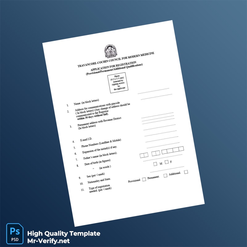 India Travancore-Cochin Council for Modern Medicine Editable Registration Certificate Template in Word and PDF formats 4 page India Travancore-Cochin Council for Modern Medicine Editable Registration Certificate Template in Word and PDF formats 4 page