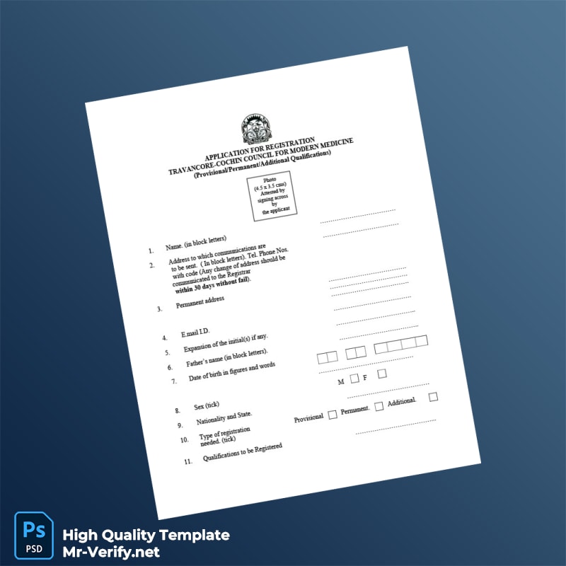 India Travancore-Cochin Council for Modern Medicine Registration Certificate Template in Word and PDF formats 4 page India Travancore-Cochin Council for Modern Medicine Registration Certificate Template in Word and PDF formats 4 page