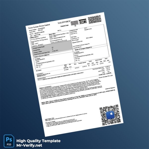 India Tresor Systems Private Limited Invoice Template in Word and PDF formats India Tresor Systems Private Limited Invoice Template in Word and PDF formats