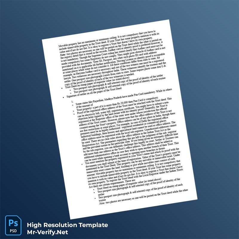 Editable India Trust Authority Registration Certificate Word and Pdf Template 5 page Editable India Trust Authority Registration Certificate Word and Pdf Template 5 page