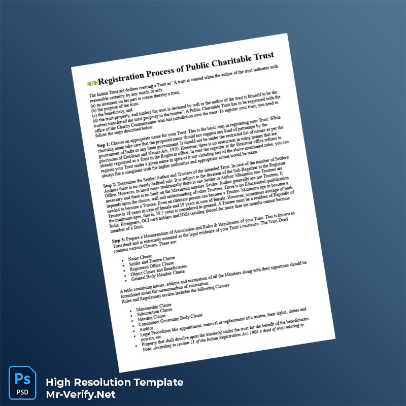 Editable India Trust Authority Registration Certificate Word and Pdf Template 5 page Editable India Trust Authority Registration Certificate Word and Pdf Template 5 page