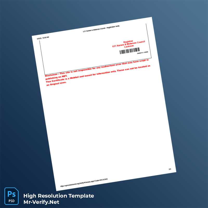 Editable India U P Nurses Midwives Council Registration Certificate Word and Pdf Template 2 page Editable India U P Nurses Midwives Council Registration Certificate Word and Pdf Template 2 page