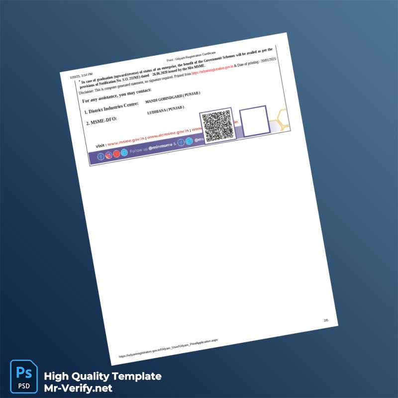 India Udyam Registration Authority Udyam Registration Certificate Template in Word and PDF formats 5 page India Udyam Registration Authority Udyam Registration Certificate Template in Word and PDF formats 5 page