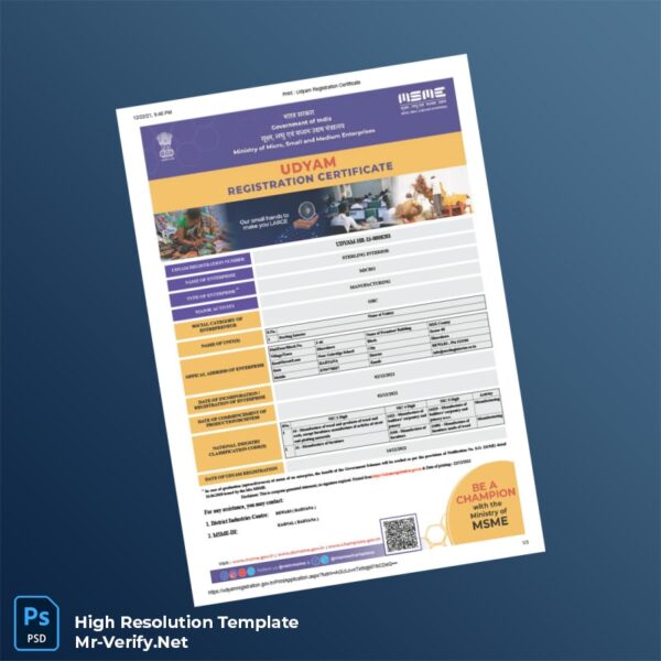 Editable India Udyam Registration MSME Certificate Word and Pdf Template 3 page