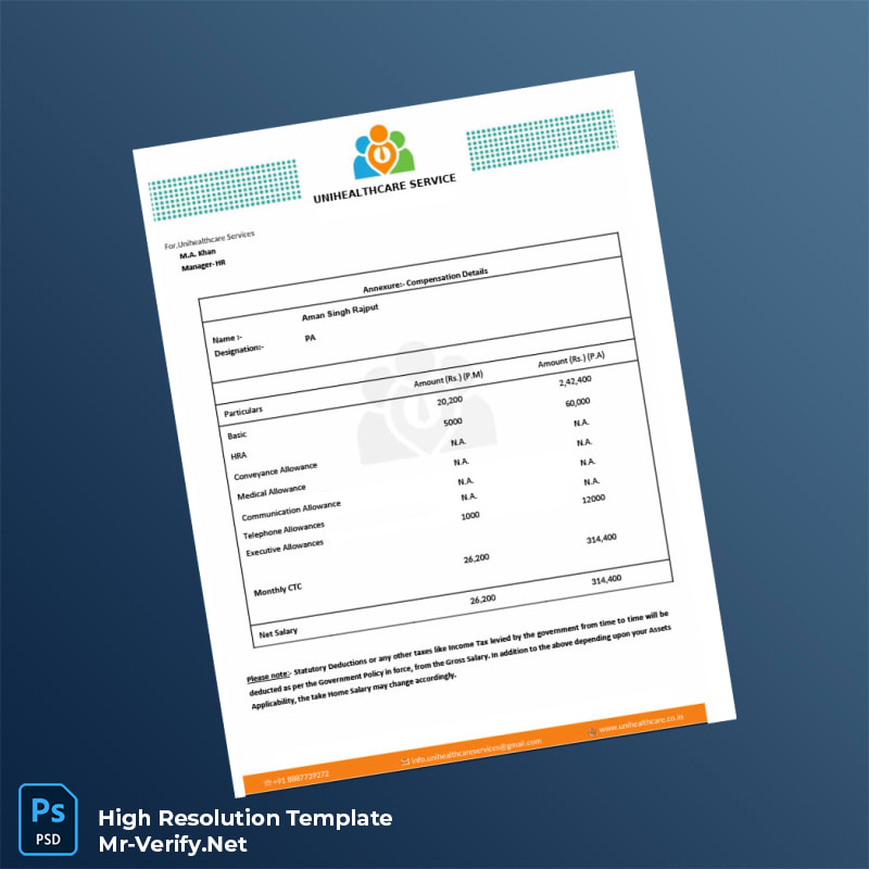 Editable India Unihealthcare Services Employment Verification Letter Word and Pdf Template 2 page Editable India Unihealthcare Services Employment Verification Letter Word and Pdf Template 2 page