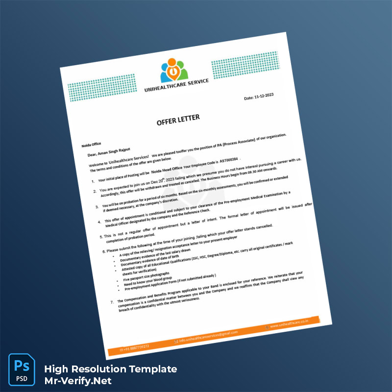 Editable India Unihealthcare Services Employment Verification Letter Word and Pdf Template 2 page Editable India Unihealthcare Services Employment Verification Letter Word and Pdf Template 2 page