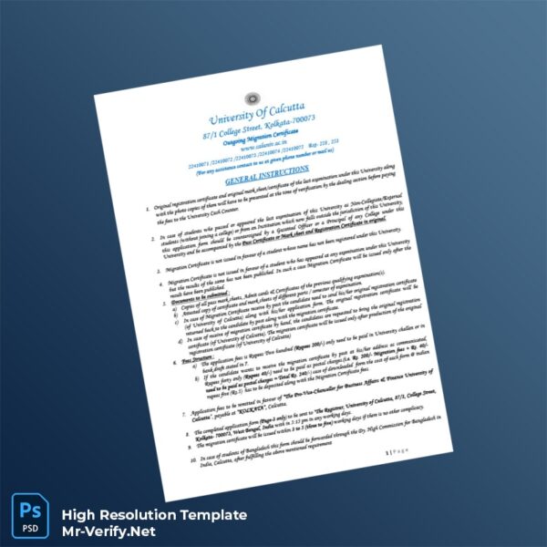 India University of Calcutta Editable Migration Certificate Word and Pdf Template 3 page India University of Calcutta Editable Migration Certificate Word and Pdf Template 3 page