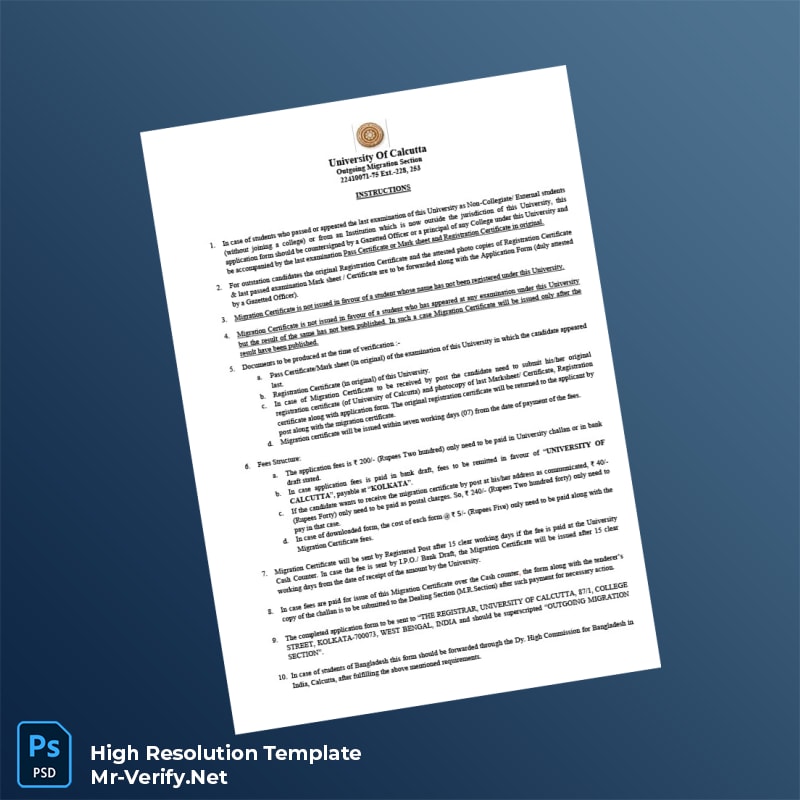 Editable India University of Calcutta Migration Certificate Application Form Word and Pdf Template 2 page Editable India University of Calcutta Migration Certificate Application Form Word and Pdf Template 2 page