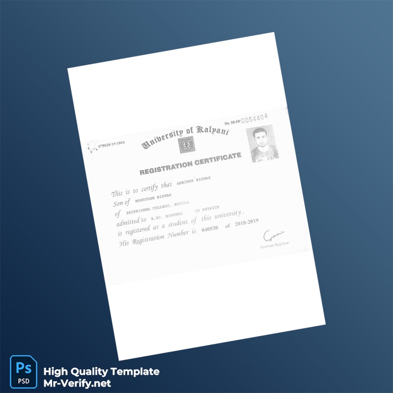 India University of Kalyani Registration Certificate Template in Word and PDF formats India University of Kalyani Registration Certificate Template in Word and PDF formats