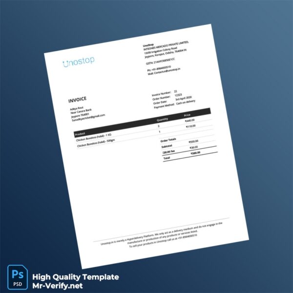 India UnoStop Invoice Template in Word and PDF formats India UnoStop Invoice Template in Word and PDF formats