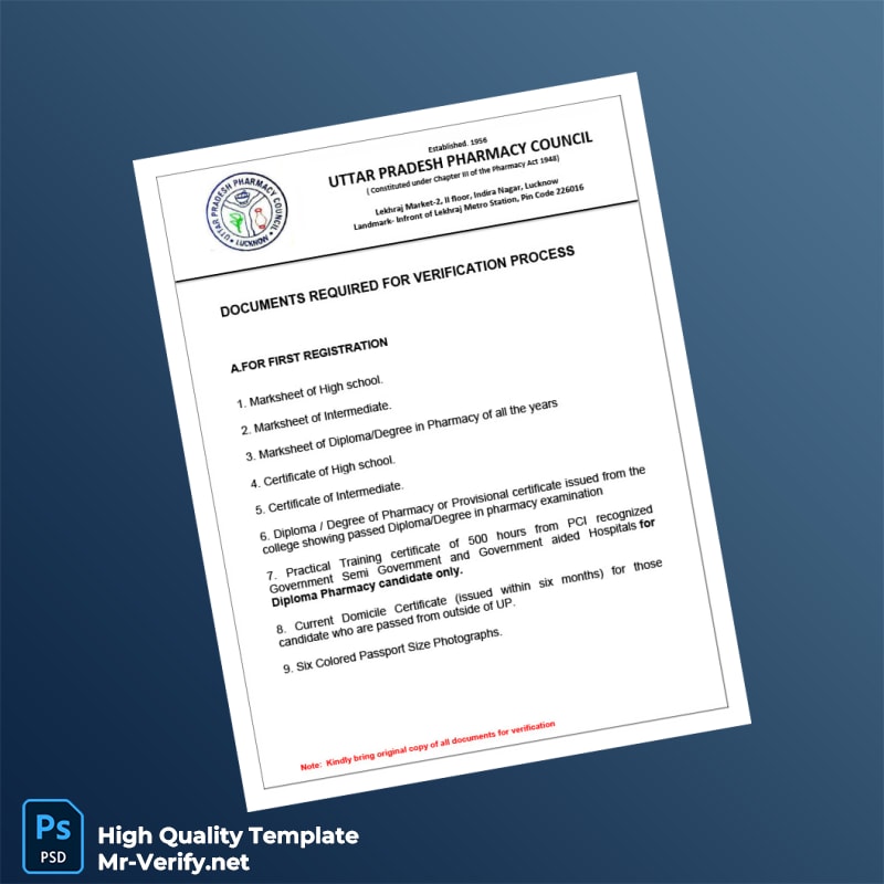 India Uttar Pradesh Pharmacy Council Document Required New Registration Template in Word and PDF formats 3 page India Uttar Pradesh Pharmacy Council Document Required New Registration Template in Word and PDF formats 3 page