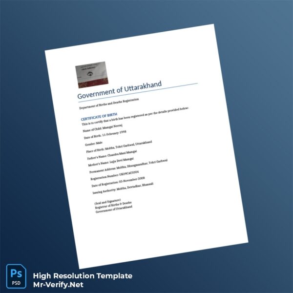 Editable India Uttarakhand Birth Certificate Word and Pdf Template Editable India Uttarakhand Birth Certificate Word and Pdf Template