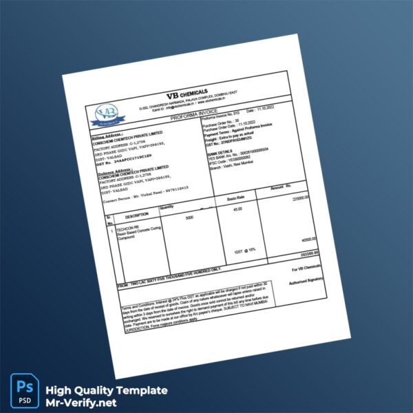 India VB Chemicals Proforma Invoice Template in Word and PDF formats