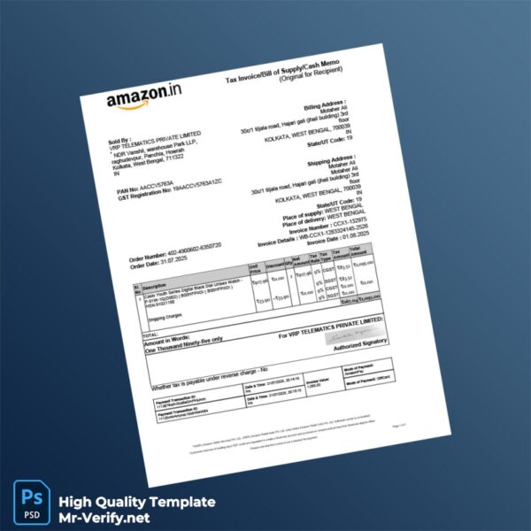 India VRP Telematics Private Limited Invoice Template in Word and PDF formats