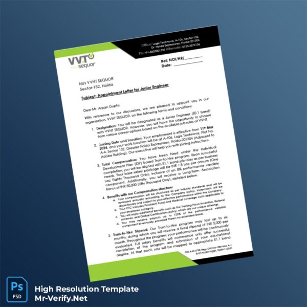 Editable India VVNT SeQuor Appointment Letter Word and Pdf Template 4 page Editable India VVNT SeQuor Appointment Letter Word and Pdf Template 4 page