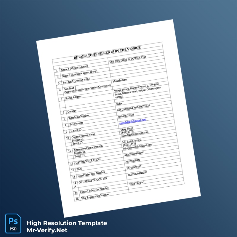 Editable India Vendor Registration Form Word and Pdf Template 3 page Editable India Vendor Registration Form Word and Pdf Template 3 page