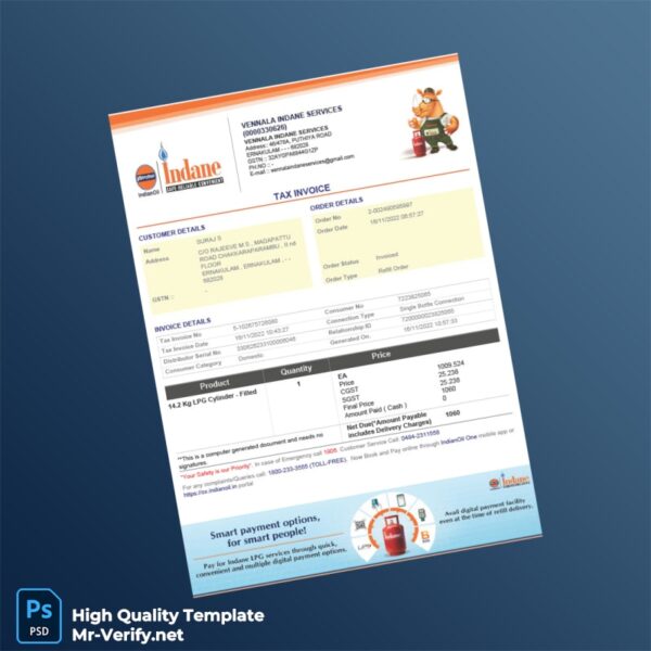 India Vennala Indane Services Tax Invoice Template in Word and PDF formats 2 page India Vennala Indane Services Tax Invoice Template in Word and PDF formats 2 page