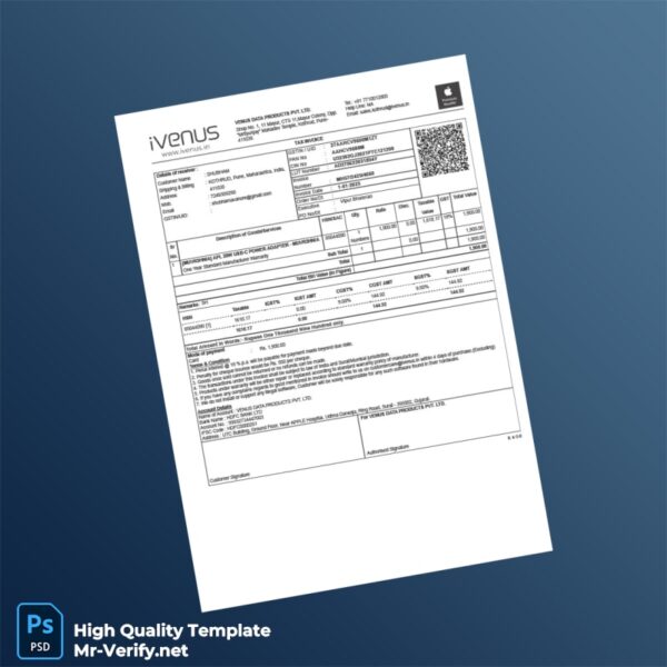 India Venus Data Products Pvt Ltd Tax Invoice Template in Word and PDF formats