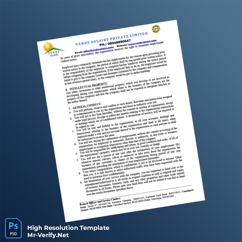 Editable India Verde Solaire Private Limited Employment Verification Letter Word and Pdf Template 3 page Editable India Verde Solaire Private Limited Employment Verification Letter Word and Pdf Template 3 page