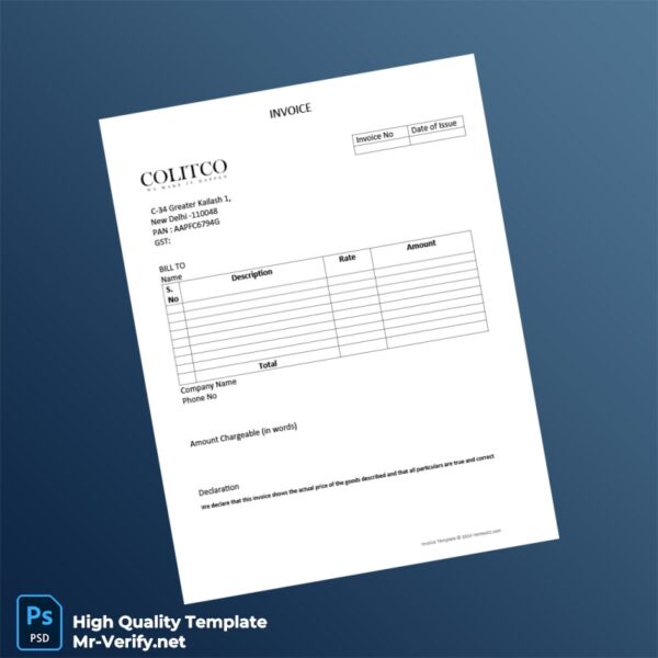 India Vertex42 Invoice Template in Word and PDF formats