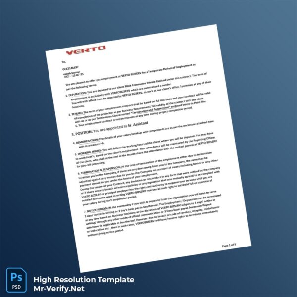 Editable India Verto Employment Verification Letter Word and Pdf Template 5 page Editable India Verto Employment Verification Letter Word and Pdf Template 5 page