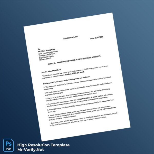 Editable India Vikash Sharma and Associates Appointment Letter Word and Pdf Template 2 page Editable India Vikash Sharma and Associates Appointment Letter Word and Pdf Template 2 page