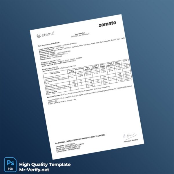 India Vinod Chandra Sharma Tax Invoice Template in Word and PDF formats 2 page