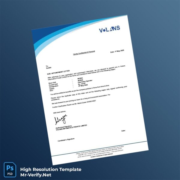 Editable India Volans Informatics Private Limited Employment Verification Letter Word and Pdf Template 8 page Editable India Volans Informatics Private Limited Employment Verification Letter Word and Pdf Template 8 page