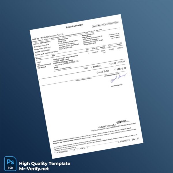 India WS Retail Services Pvt Ltd Invoice Template in Word and PDF formats India WS Retail Services Pvt Ltd Invoice Template in Word and PDF formats