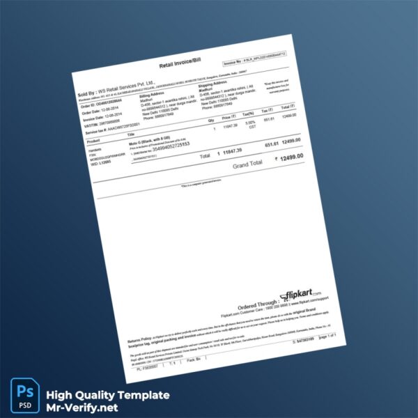 India WS Retail Services Pvt Ltd Retail Invoice Template in Word and PDF formats