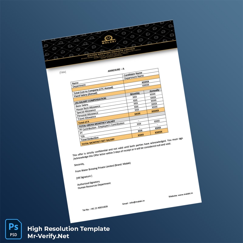 Editable India Water Brewing Private Limited Offer Letter Word and Pdf Template 3 page Editable India Water Brewing Private Limited Offer Letter Word and Pdf Template 3 page