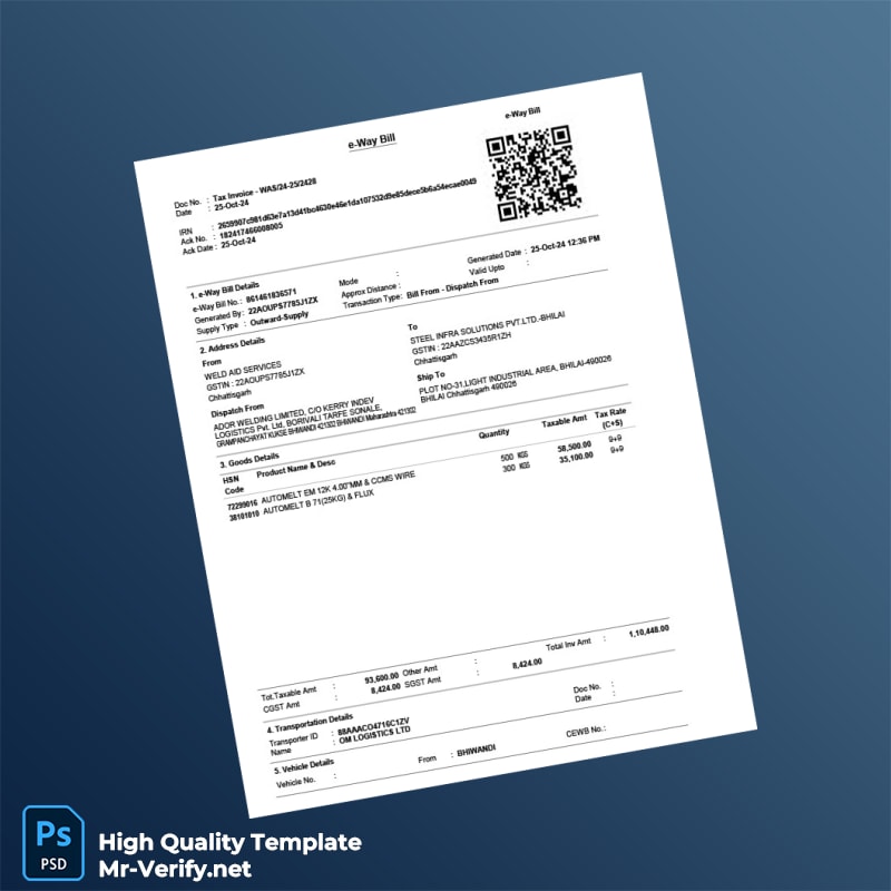 India Weld Aid Services Invoice Template in Word and PDF formats 4 page India Weld Aid Services Invoice Template in Word and PDF formats 4 page