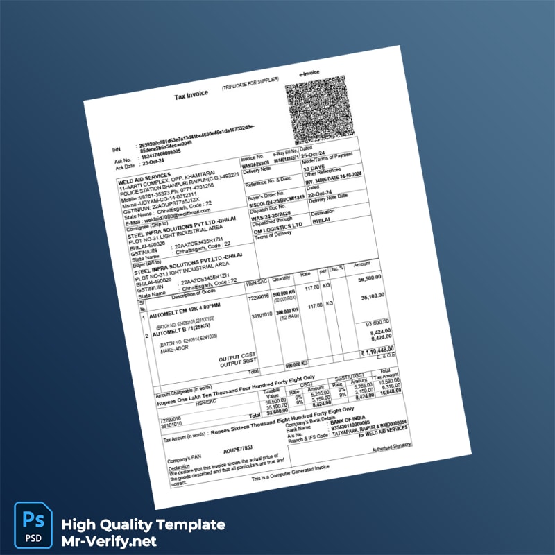 India Weld Aid Services Invoice Template in Word and PDF formats 4 page India Weld Aid Services Invoice Template in Word and PDF formats 4 page