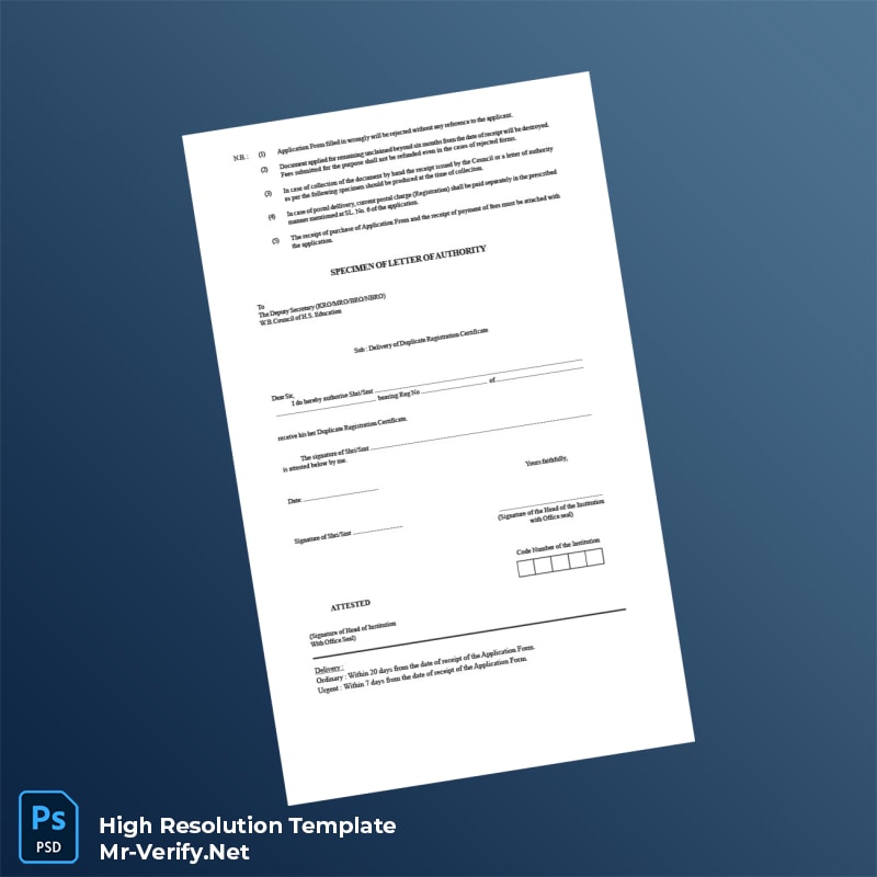 Editable India West Bengal Council of Higher Secondary Education Duplicate Registration Certificate Word and Pdf Template 2 page Editable India West Bengal Council of Higher Secondary Education Duplicate Registration Certificate Word and Pdf Template 2 page