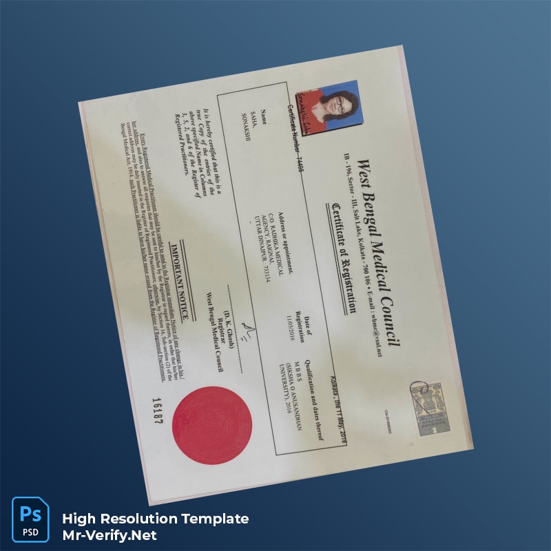 India West Bengal Medical Council Certificate of Registration Word and Pdf Template India West Bengal Medical Council Certificate of Registration Word and Pdf Template