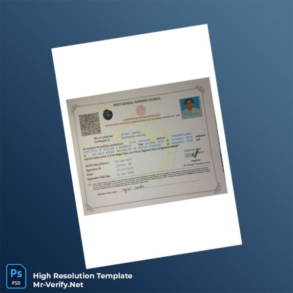 Editable India West Bengal Nursing Council Registration Certificate Word and Pdf Template Editable India West Bengal Nursing Council Registration Certificate Word and Pdf Template