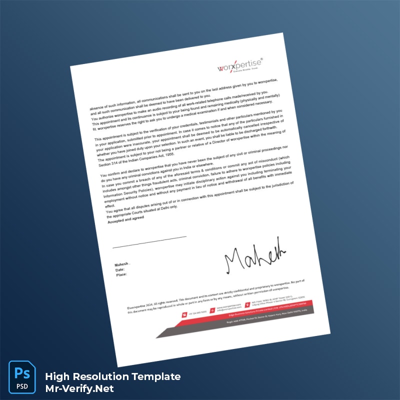 Editable India Worxpertise Employment Verification Letter Word and Pdf Template 6 page Editable India Worxpertise Employment Verification Letter Word and Pdf Template 6 page