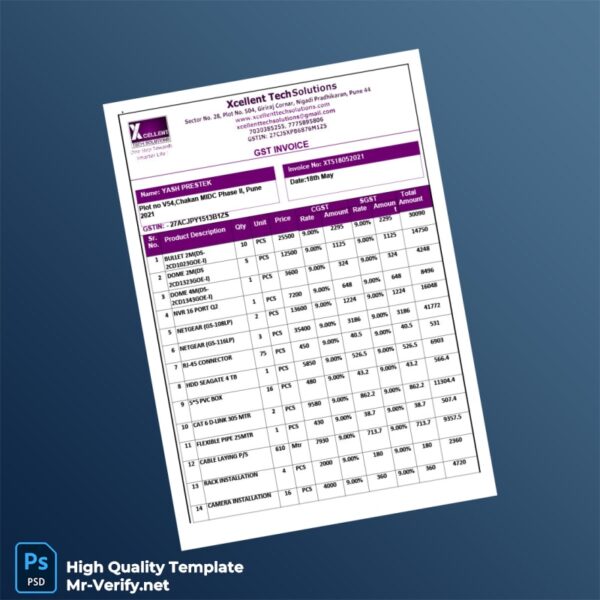 India Xcellent Tech Solutions GST Invoice Template in Word and PDF formats 2 page India Xcellent Tech Solutions GST Invoice Template in Word and PDF formats 2 page