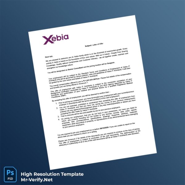 Editable India Xebia IT Employment Verification Letter Word and Pdf Template 4 page Editable India Xebia IT Employment Verification Letter Word and Pdf Template 4 page