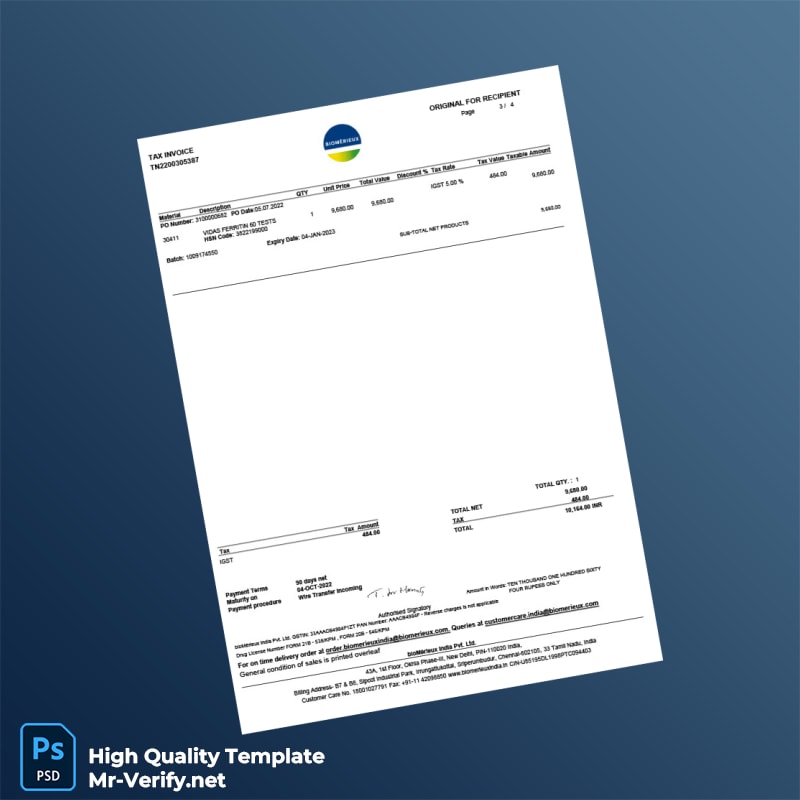 India bioMérieux India Pvt Ltd Tax Invoice Template in Word and PDF formats 4 page India bioMérieux India Pvt Ltd Tax Invoice Template in Word and PDF formats 4 page