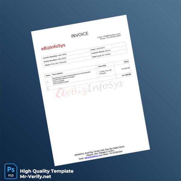 India eBizInfoSys Invoice Template in Word and PDF formats India eBizInfoSys Invoice Template in Word and PDF formats