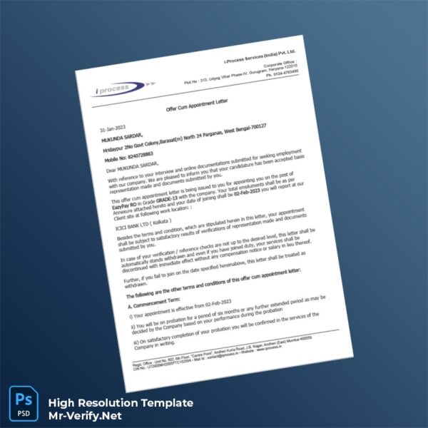 Editable India i-Process Services India Pvt Ltd Employment Verification Letter Word and Pdf Template 6 page Editable India i-Process Services India Pvt Ltd Employment Verification Letter Word and Pdf Template 6 page