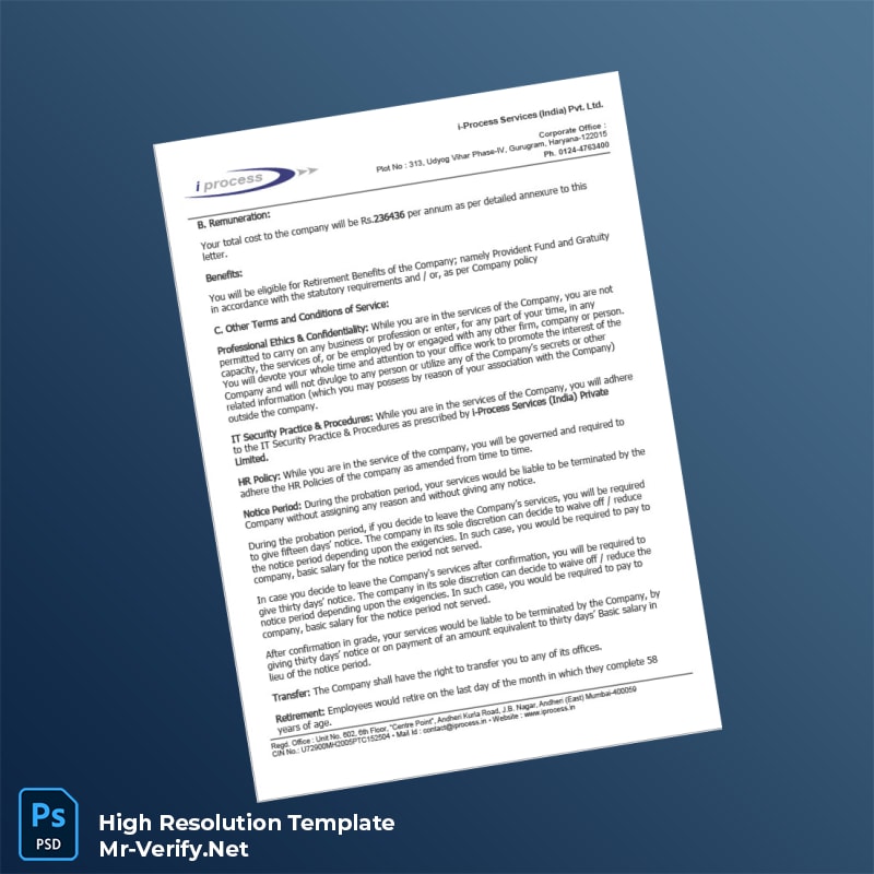 Editable India i-Process Services India Pvt Ltd Employment Verification Letter Word and Pdf Template 6 page Editable India i-Process Services India Pvt Ltd Employment Verification Letter Word and Pdf Template 6 page