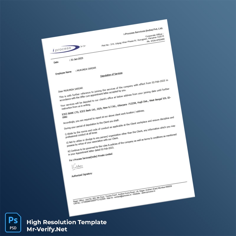 Editable India i-Process Services India Pvt Ltd Employment Verification Letter Word and Pdf Template 6 page Editable India i-Process Services India Pvt Ltd Employment Verification Letter Word and Pdf Template 6 page