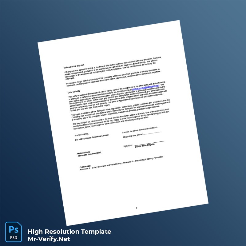 Editable India iGATE Global Solutions Limited Employment Verification Letter Word and Pdf Template 5 page Editable India iGATE Global Solutions Limited Employment Verification Letter Word and Pdf Template 5 page