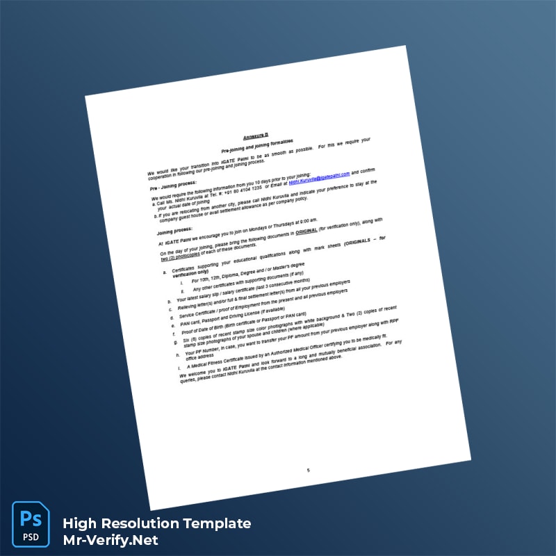 Editable India iGATE Global Solutions Limited Employment Verification Letter Word and Pdf Template 5 page Editable India iGATE Global Solutions Limited Employment Verification Letter Word and Pdf Template 5 page