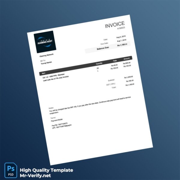 India iGaming Network Invoice Template in Word and PDF formats India iGaming Network Invoice Template in Word and PDF formats