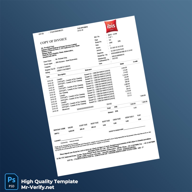 India ibis Navi Mumbai Invoice Template in Word and PDF formats India ibis Navi Mumbai Invoice Template in Word and PDF formats