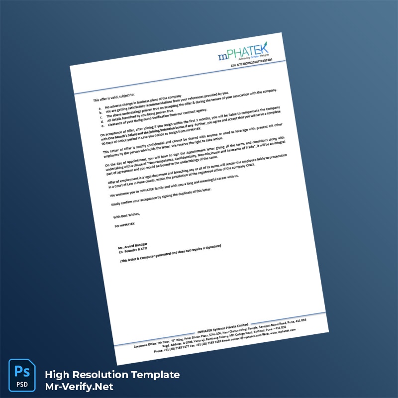 Editable India mPHATEX Systems Private Limited Employment Verification Letter Word and Pdf Template 3 page Editable India mPHATEX Systems Private Limited Employment Verification Letter Word and Pdf Template 3 page